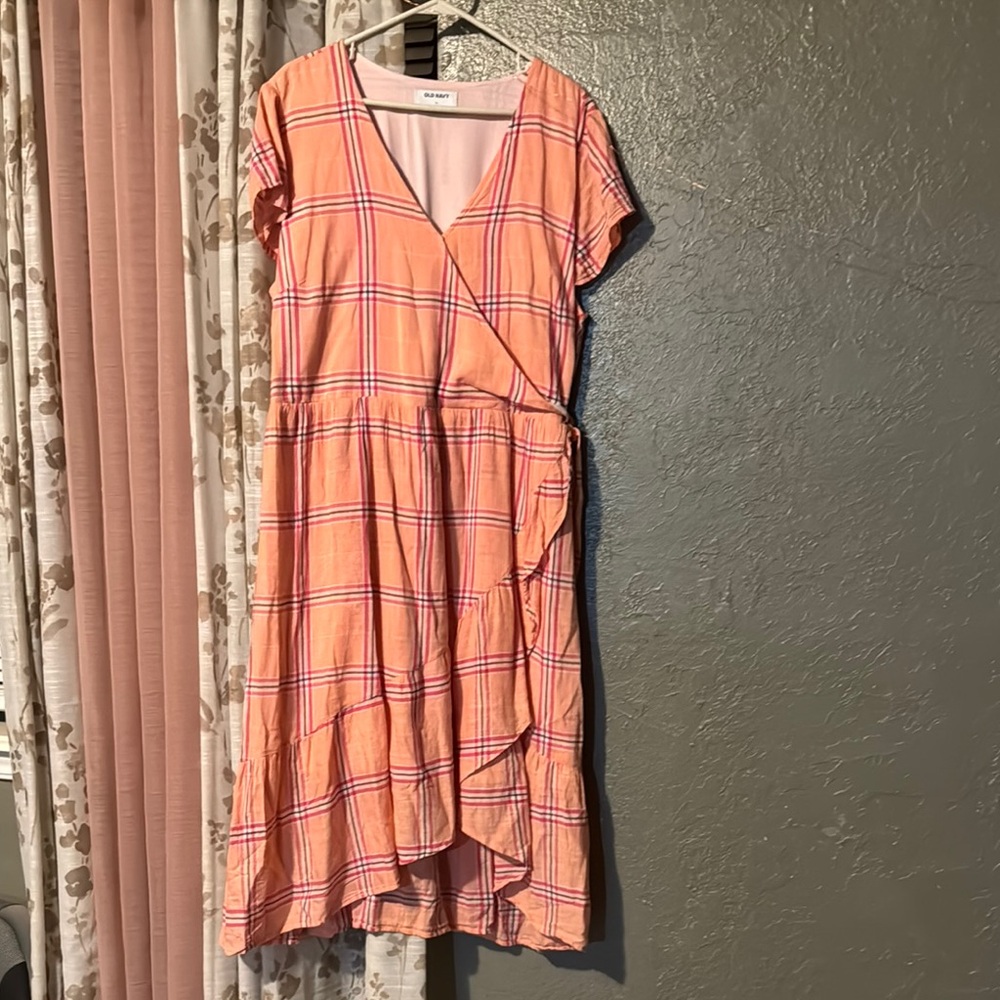 Plaid Wrap Dress in Pink and Orange
